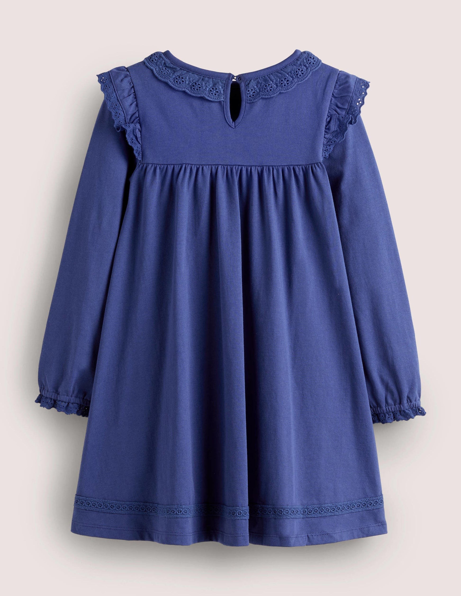 Rüschenkleid mit Lochstickerei-Segelblau-2