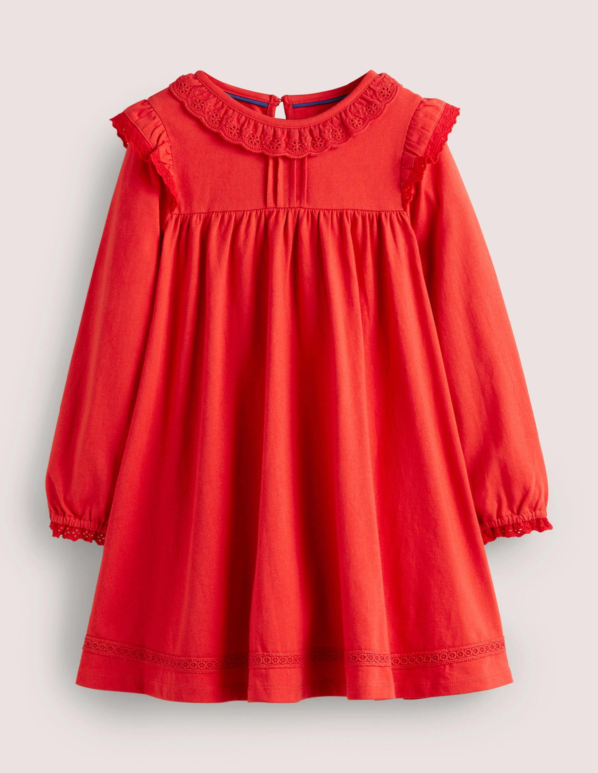 Rüschenkleid mit Lochstickerei-Rockabilly-Rot-1