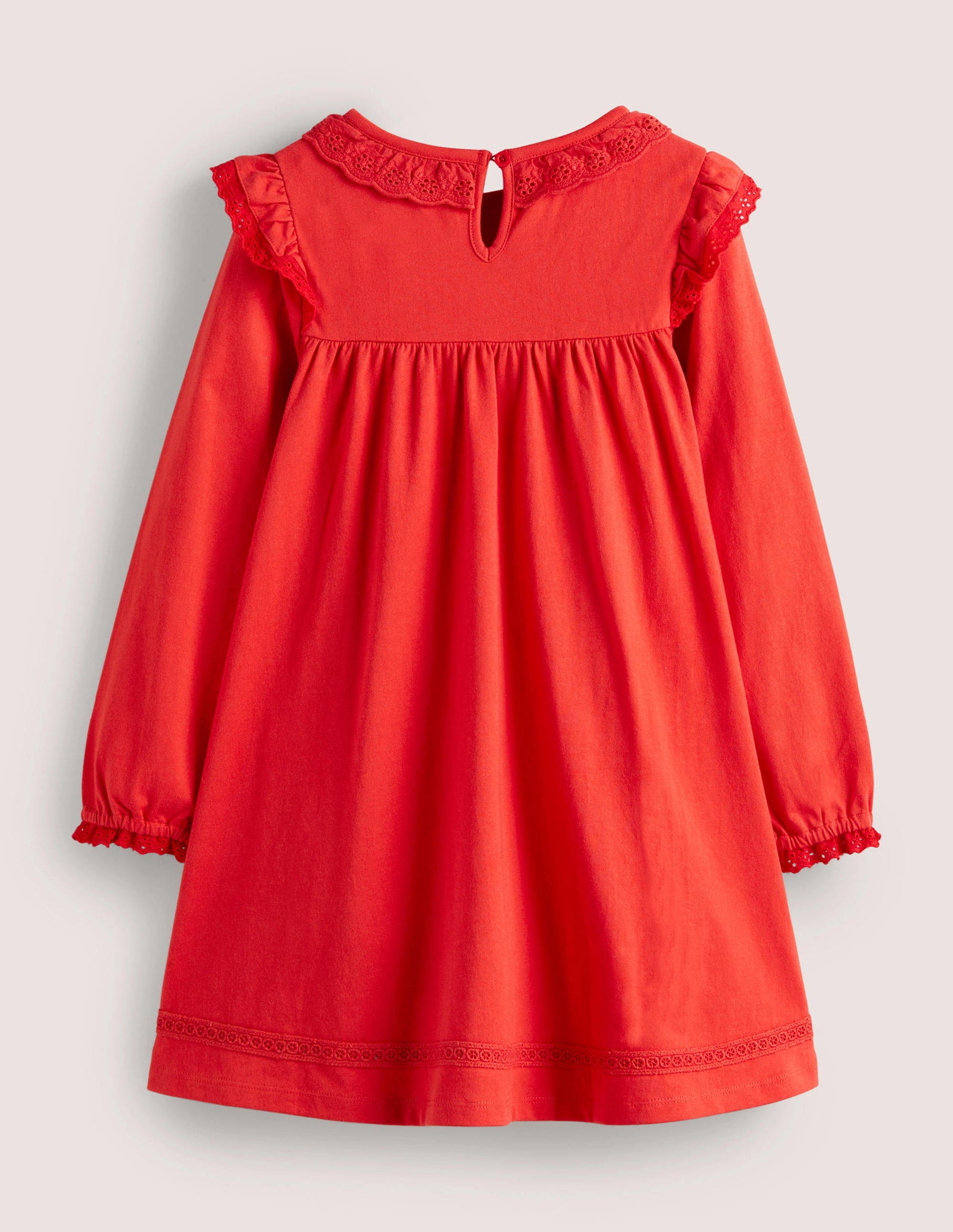 Rüschenkleid mit Lochstickerei-Rockabilly-Rot-2