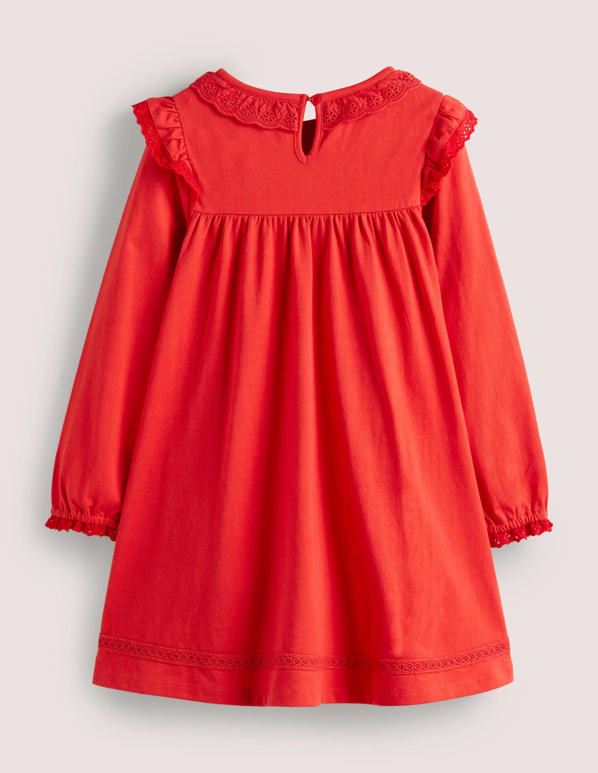 Rüschenkleid mit Lochstickerei-Rockabilly-Rot - Image 2