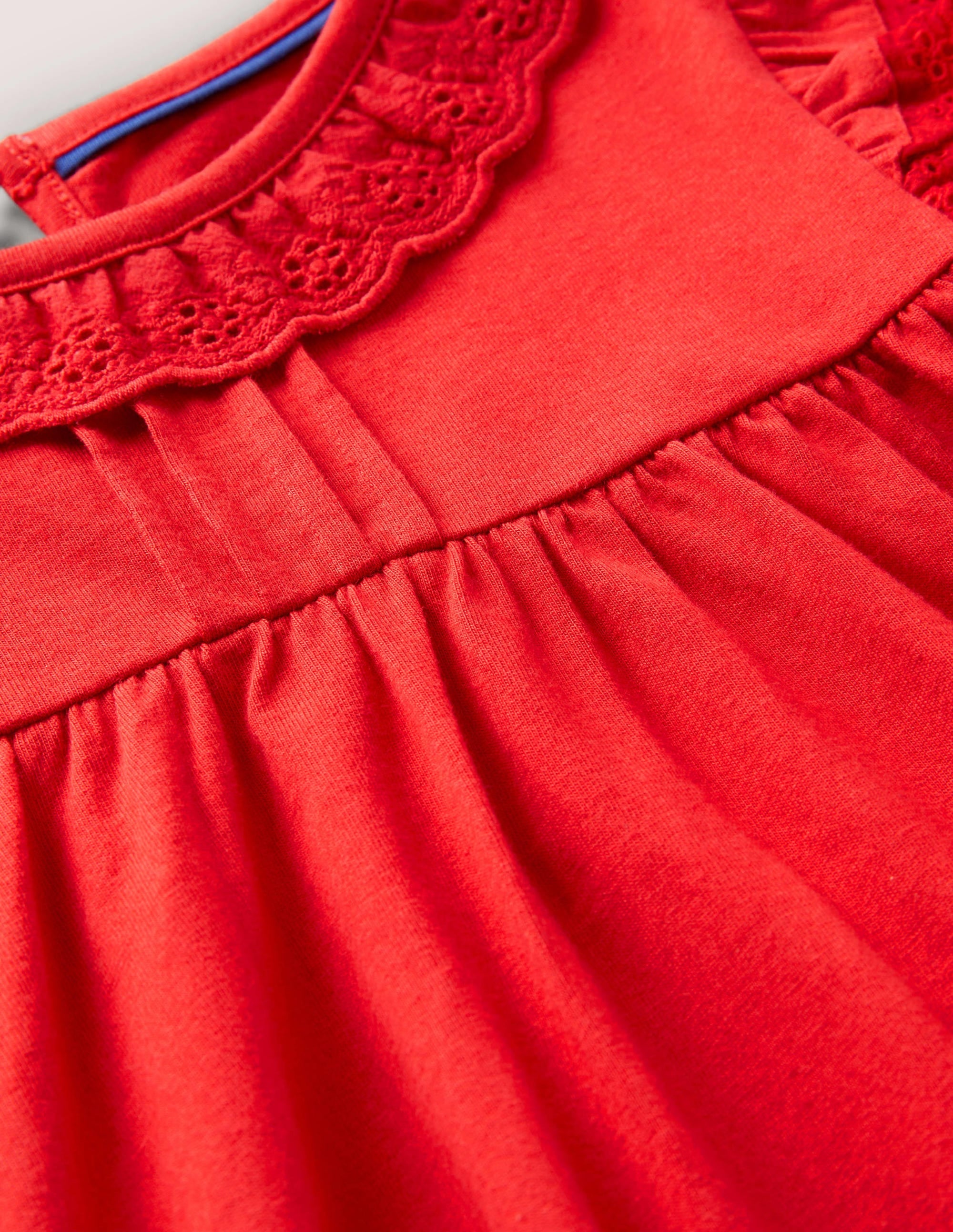 Rüschenkleid mit Lochstickerei-Rockabilly-Rot - Image 3