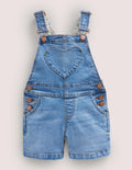 Salopette courte à poche en cœur-Denim vintage moyen