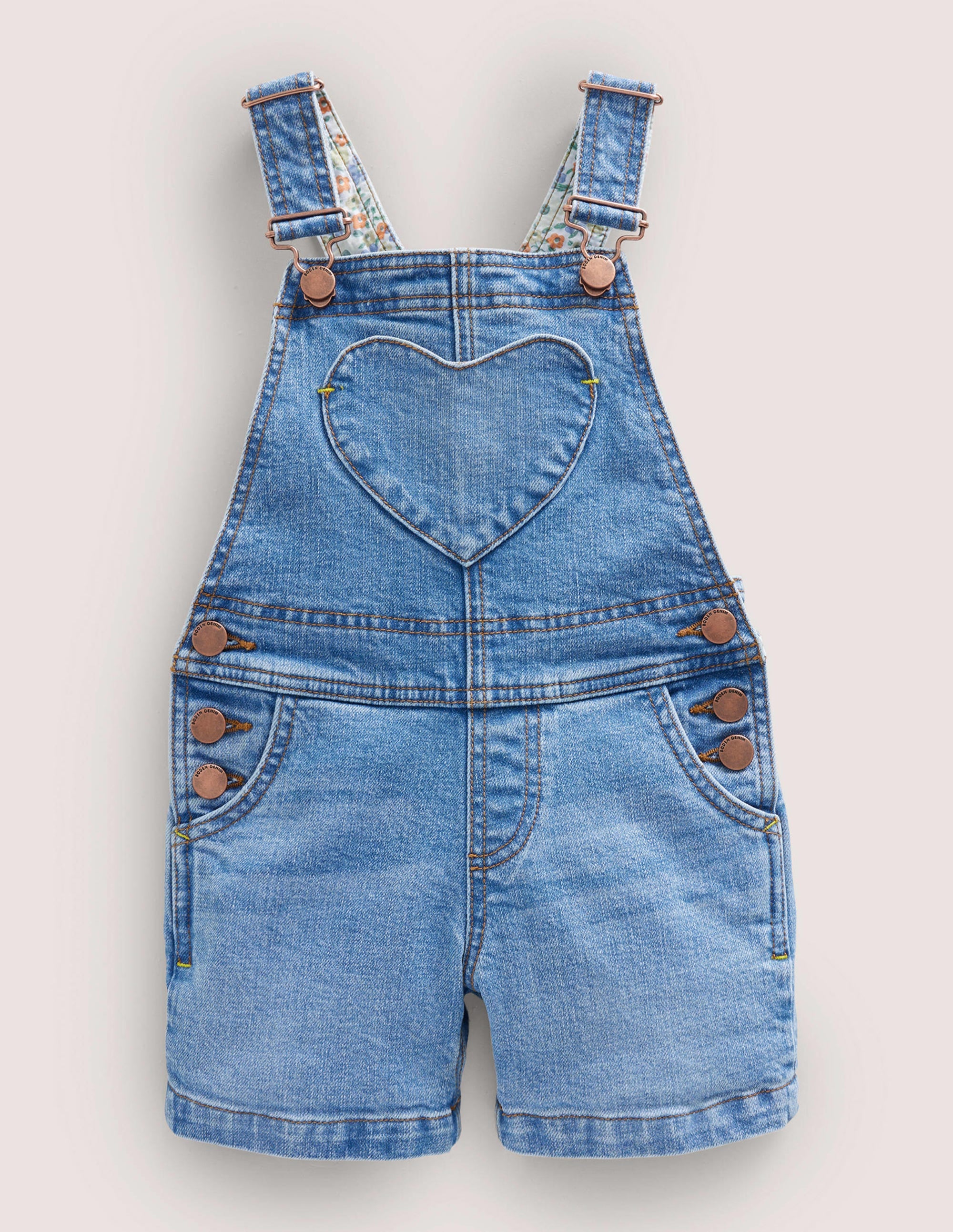 Salopette courte à poche en cœur-Denim vintage moyen - Image 1