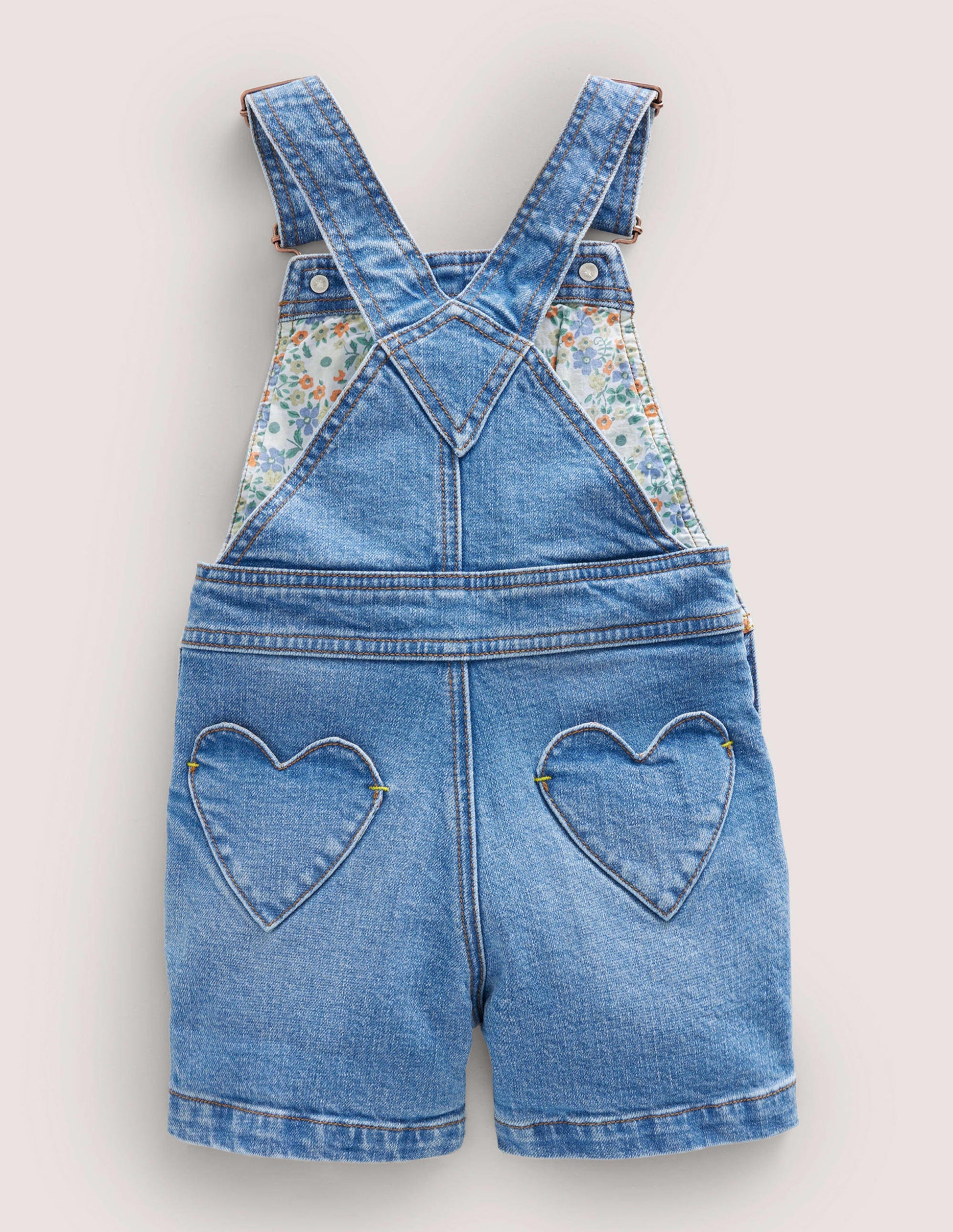 Salopette courte à poche en cœur-Denim vintage moyen-2