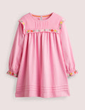 Jerseykleid mit bestickter Passe-Fliederrosa/Rosa, Chiffon