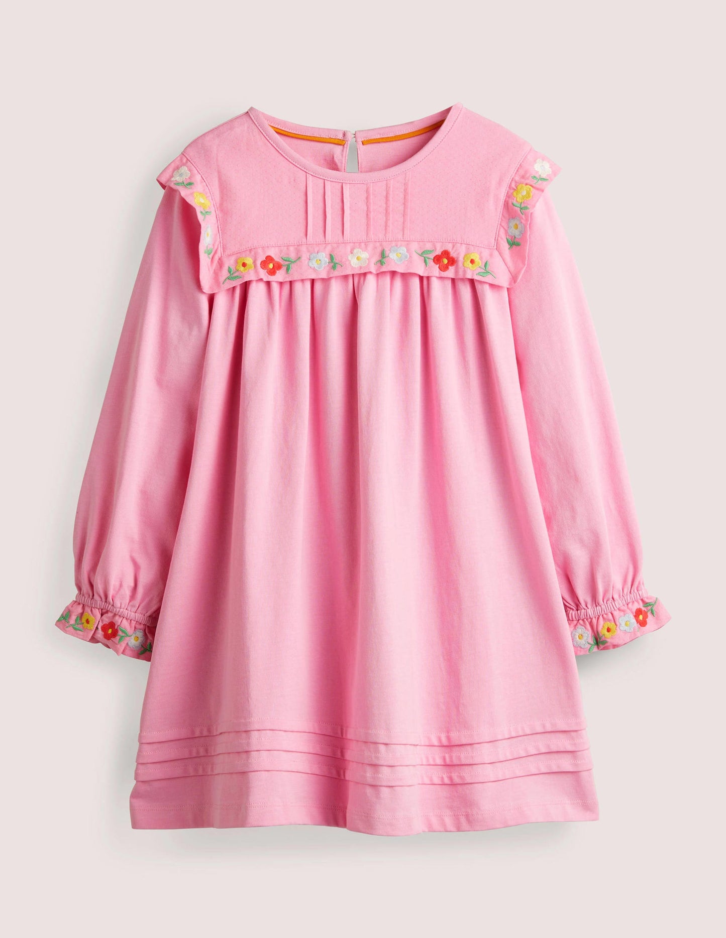 Robe en jersey avec empiècement brodé-Rose mousseline lilas