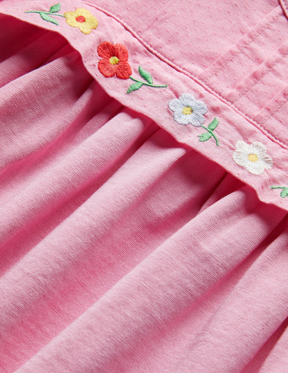 Robe en jersey avec empiècement brodé-Rose mousseline lilas-3