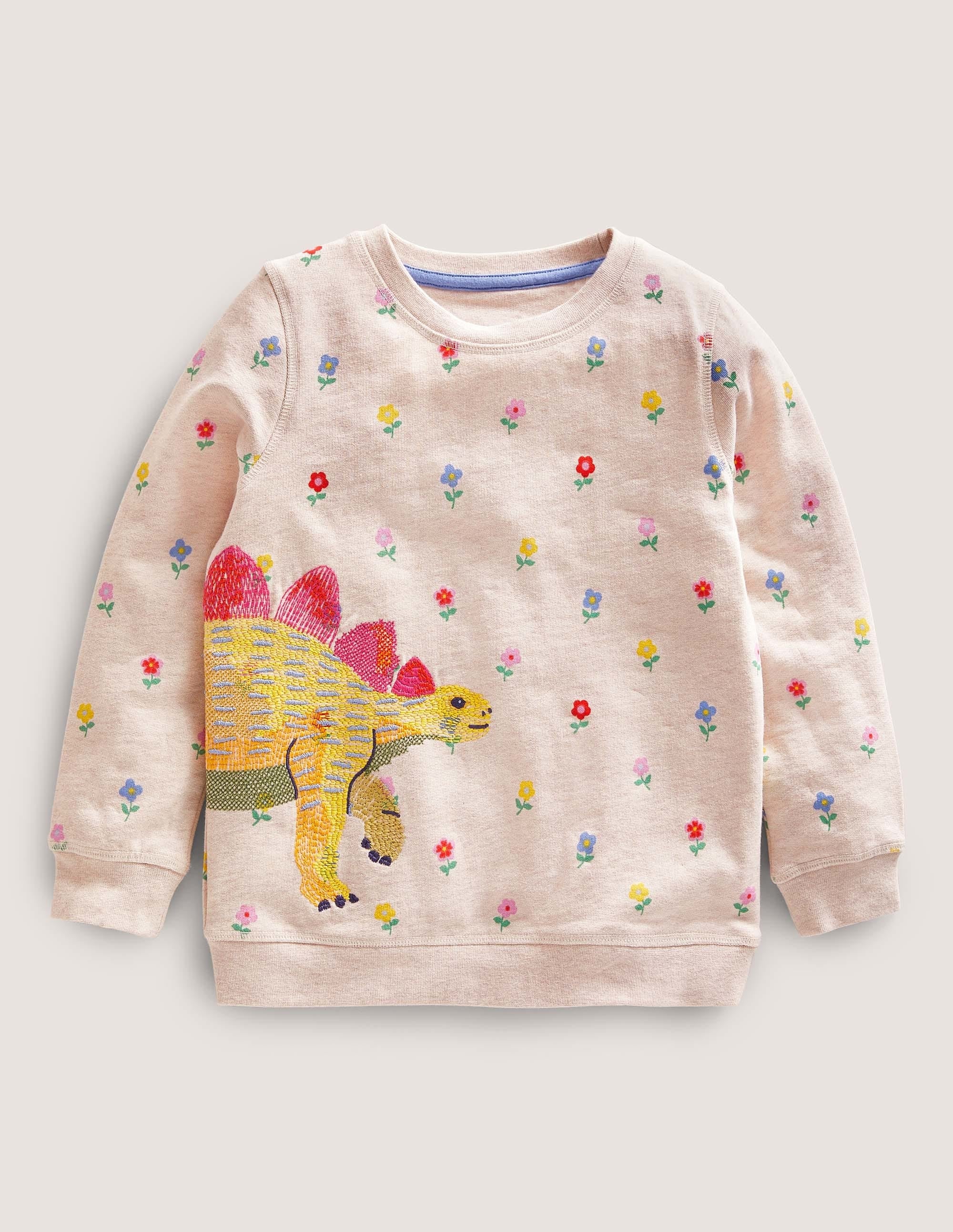 Sweatshirt mit Superstitch-Hellbeige Meliert, Dinosaurier - Image 1