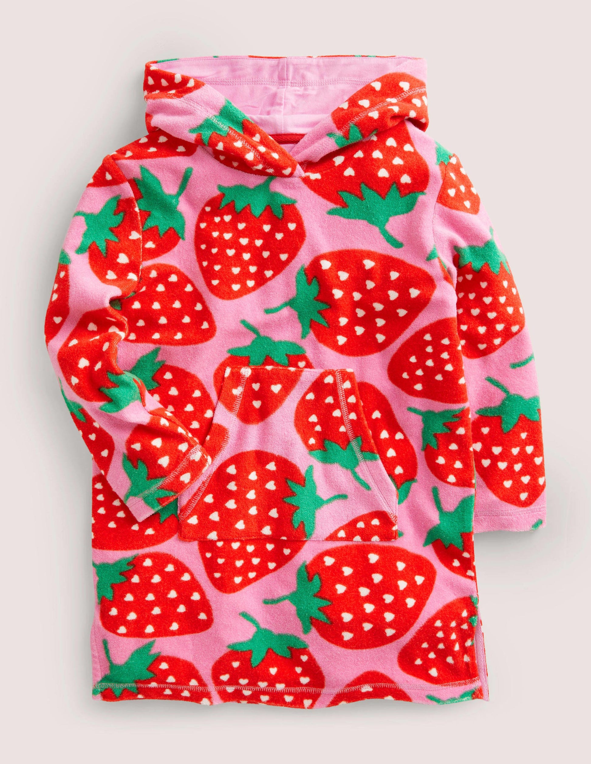 Gemustertes Frottee-Strandkleid-Rosarot, Erdbeeren-1