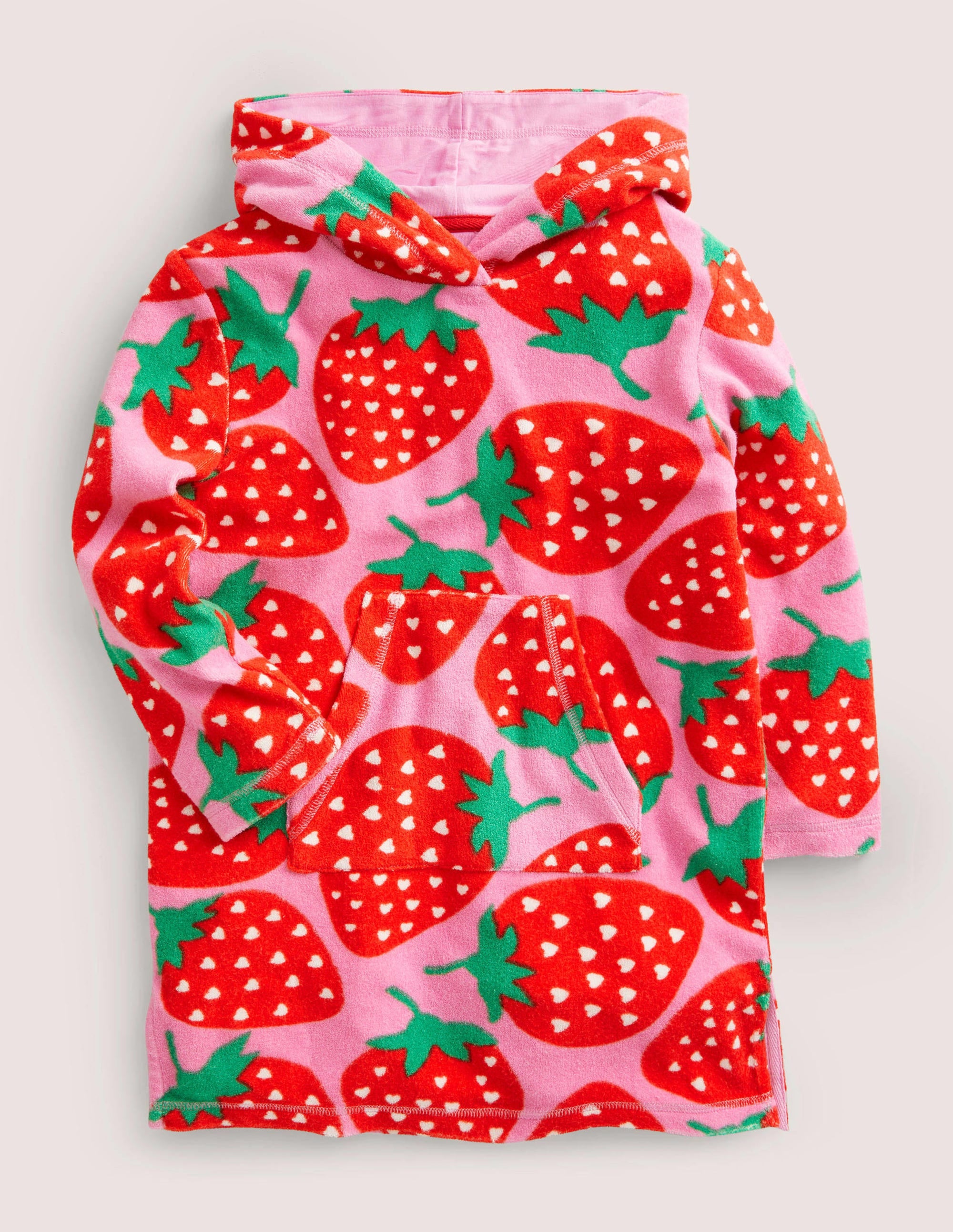 Gemustertes Frottee-Strandkleid-Rosarot, Erdbeeren - Image 1