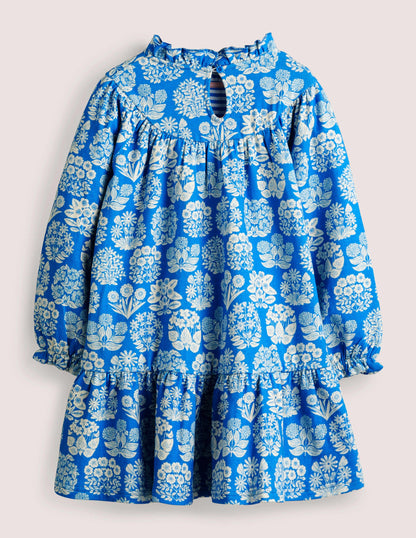 Robe-sweat légère-Motif floral bleu marina vif