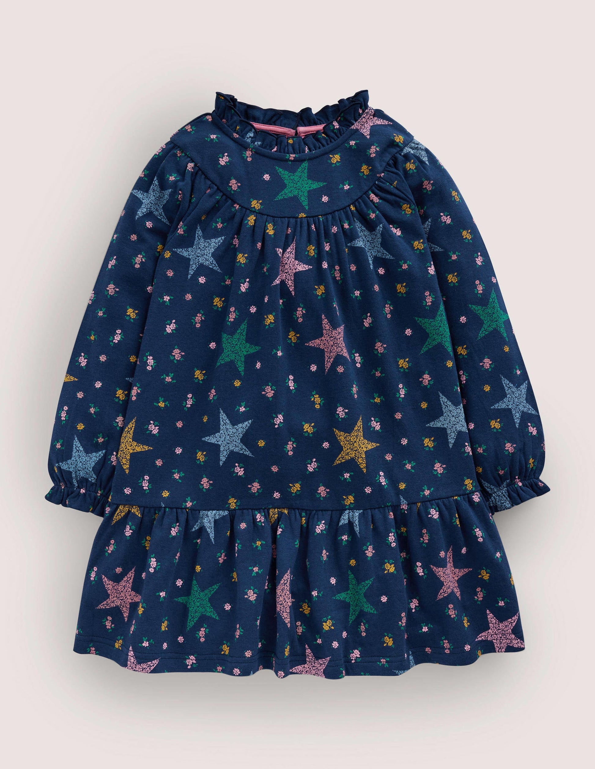 Leichtes Sweatshirtkleid-Schuluniform-Navy, Sterne/Blumen-1