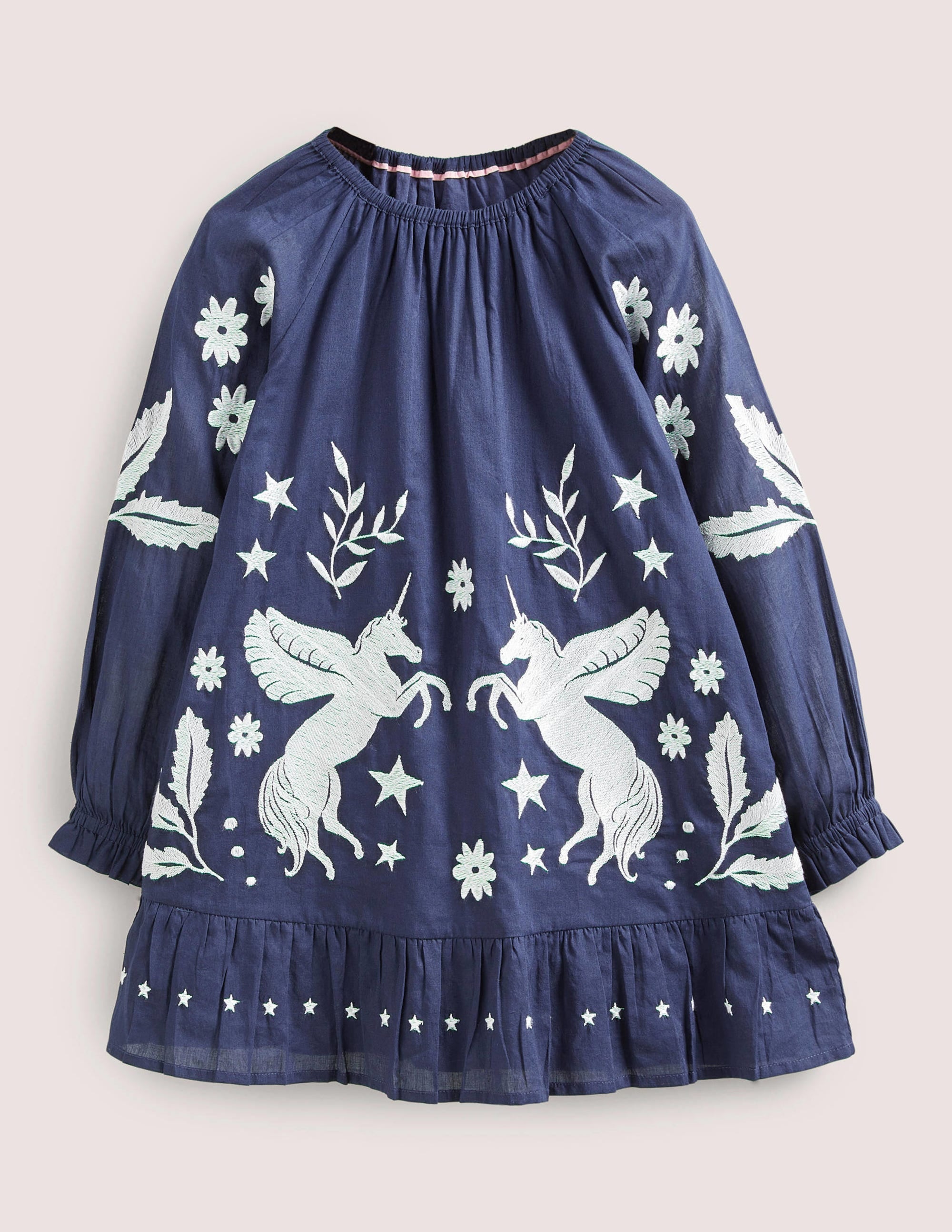 Puff Sleeve Embroidered Dress-College Navy - Image 1