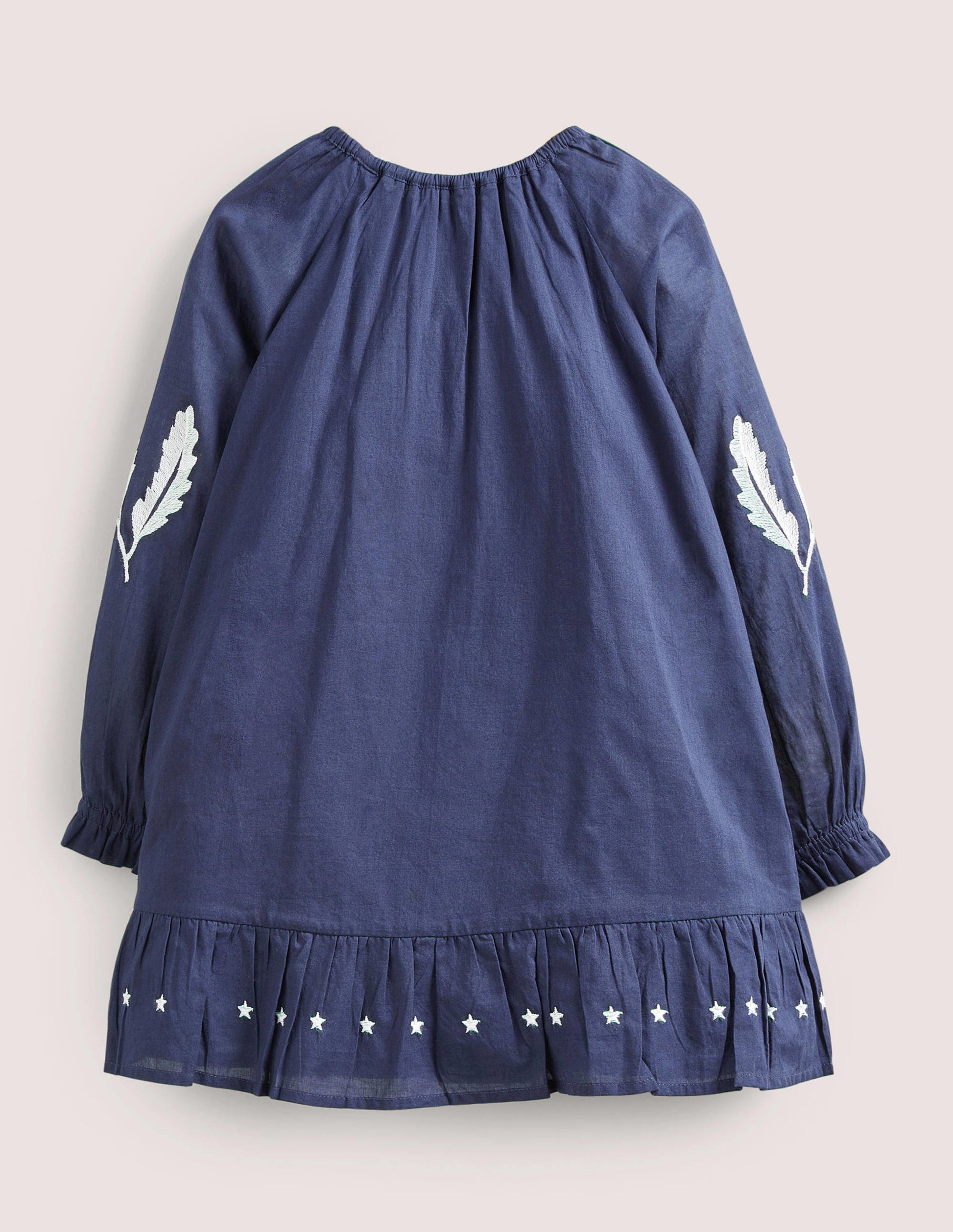 Puff Sleeve Embroidered Dress-College Navy-2