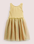 Robe en tulle et jersey-Doré