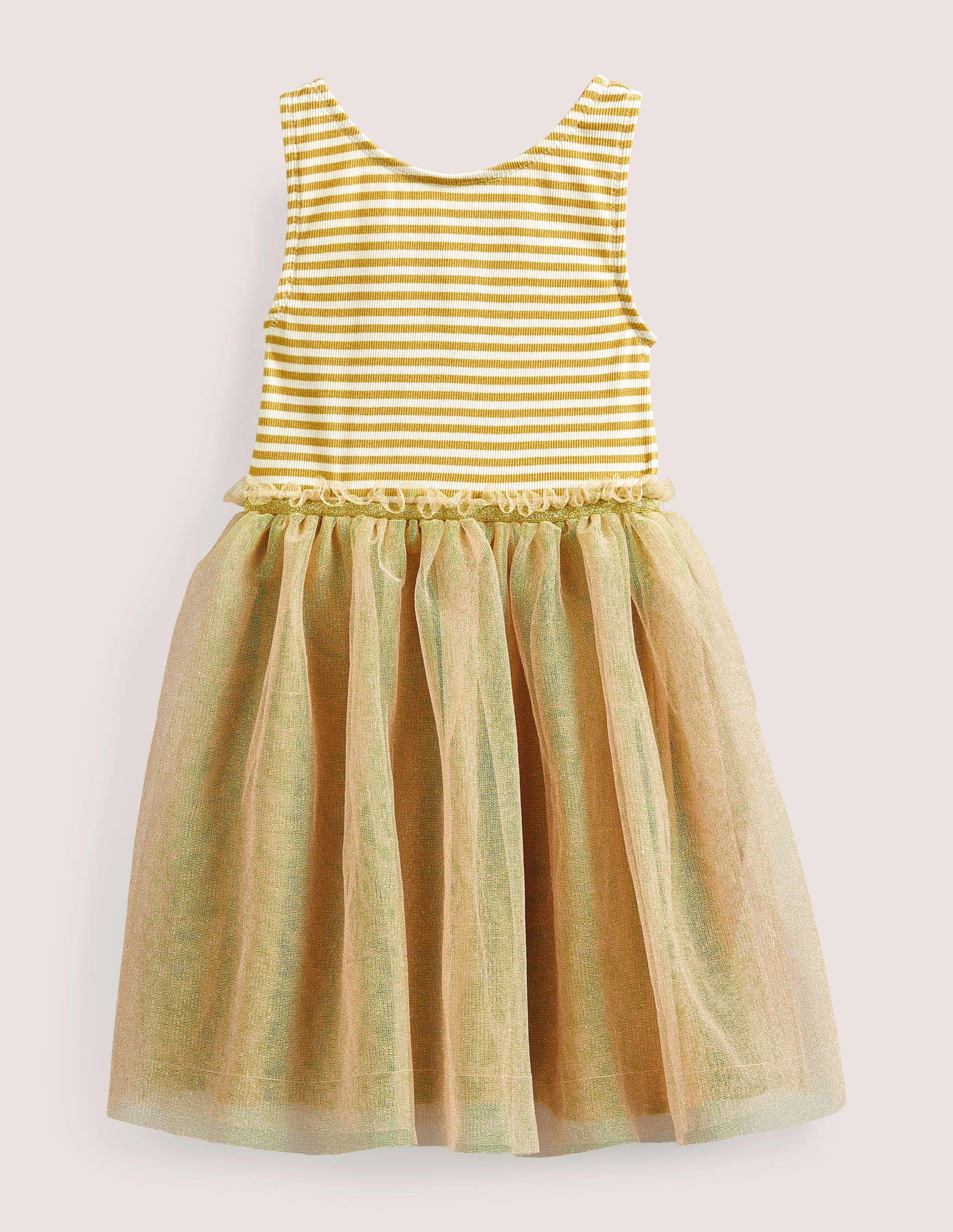 Robe en tulle et jersey-Doré-1