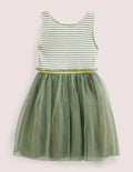 Robe en tulle et jersey-Kaki