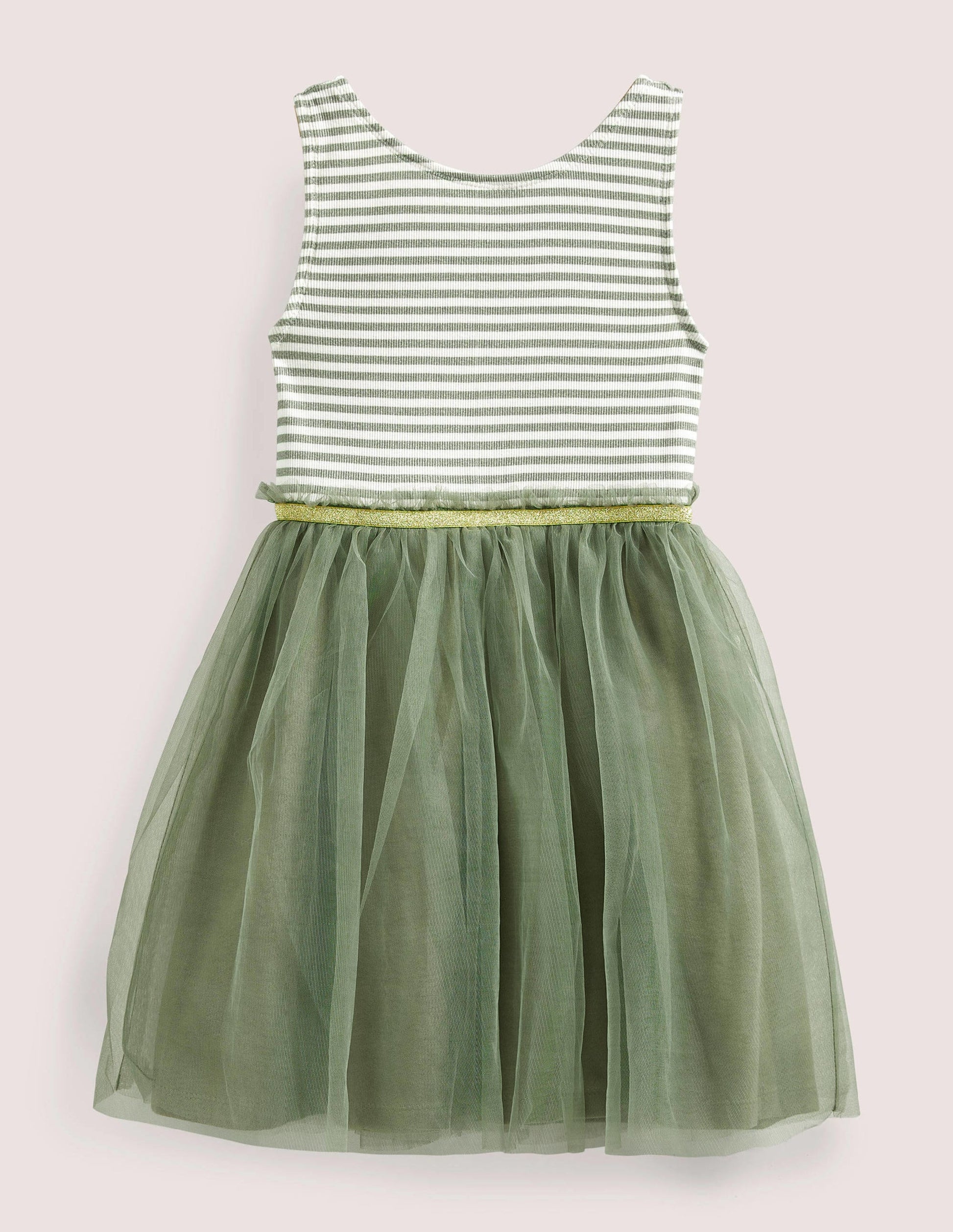Robe en tulle et jersey-Kaki-1