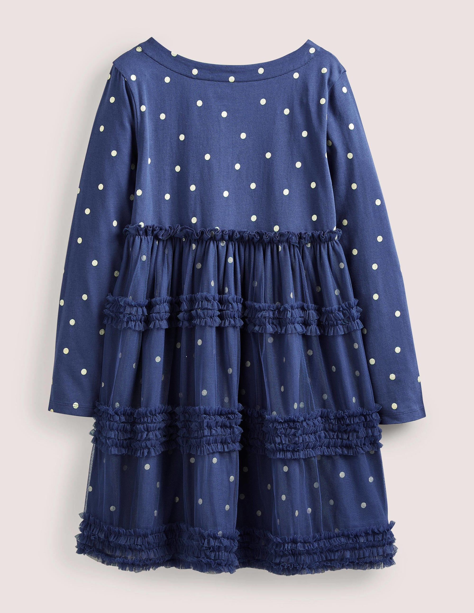 Robe à manches longues en jersey et tulle-Pois bleu tribord/doré - Image 2