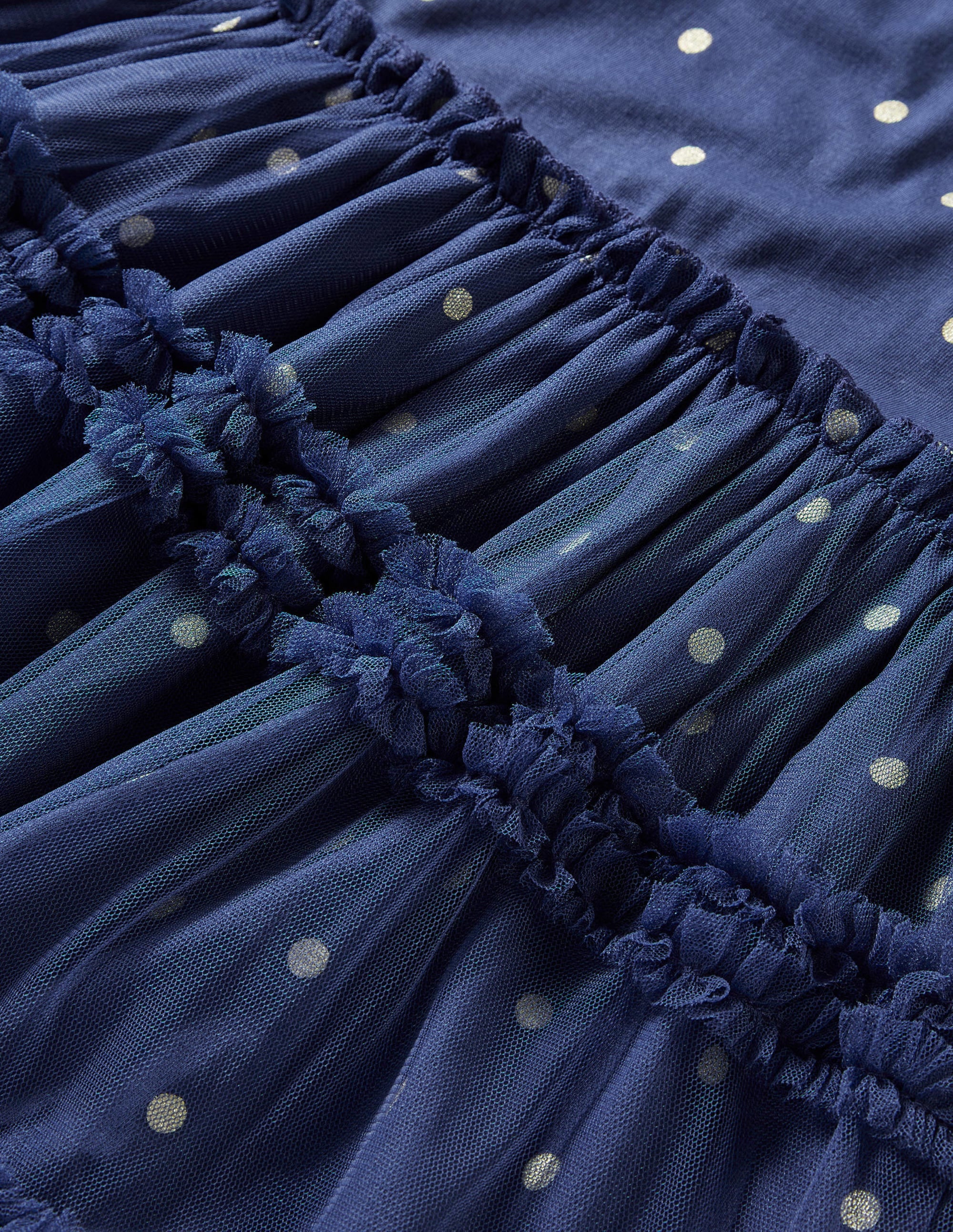 Robe à manches longues en jersey et tulle-Pois bleu tribord/doré - Image 3