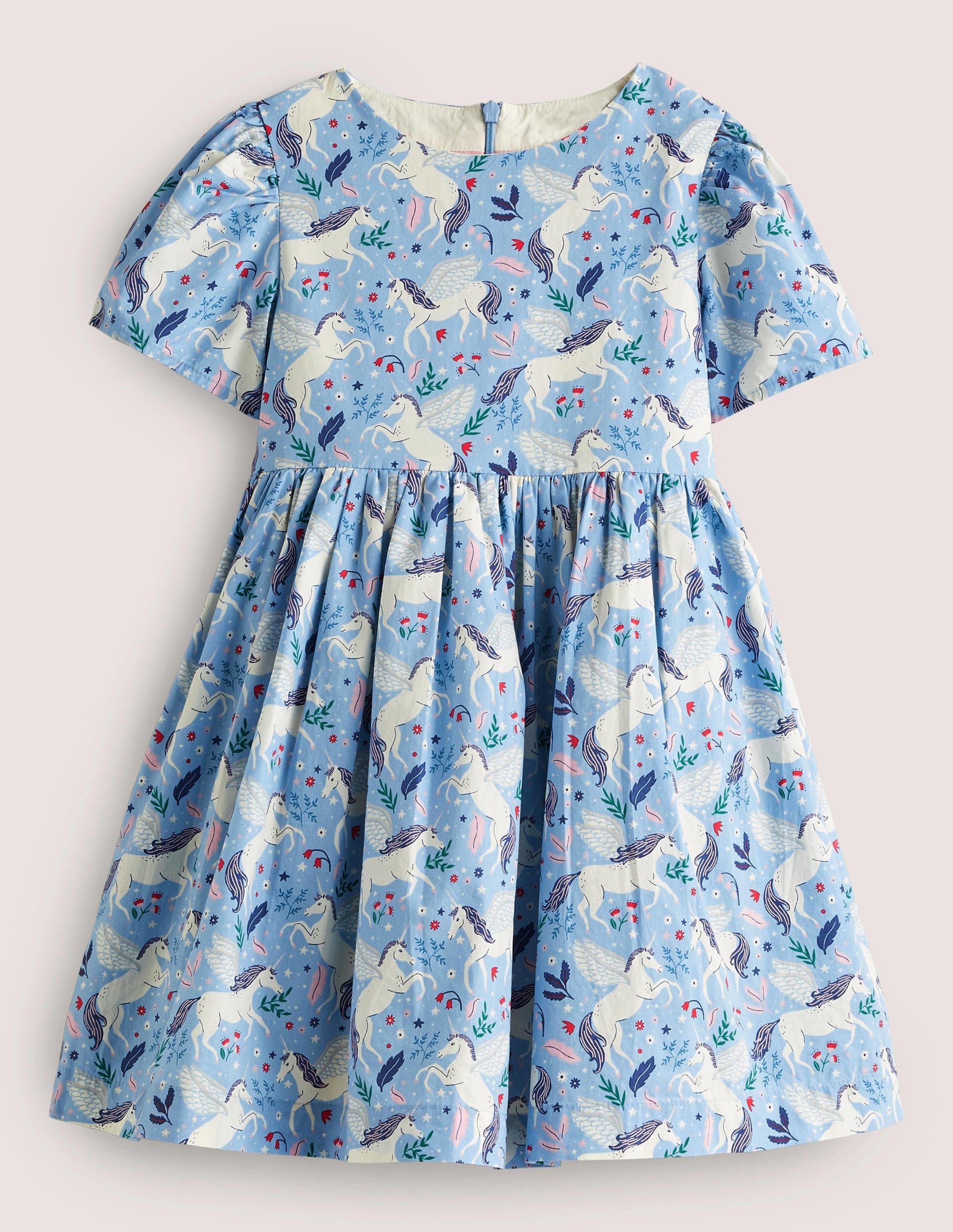 Einhorn-Partykleid mit Schleife-Graublau/Naturweiß, Einhörner-1