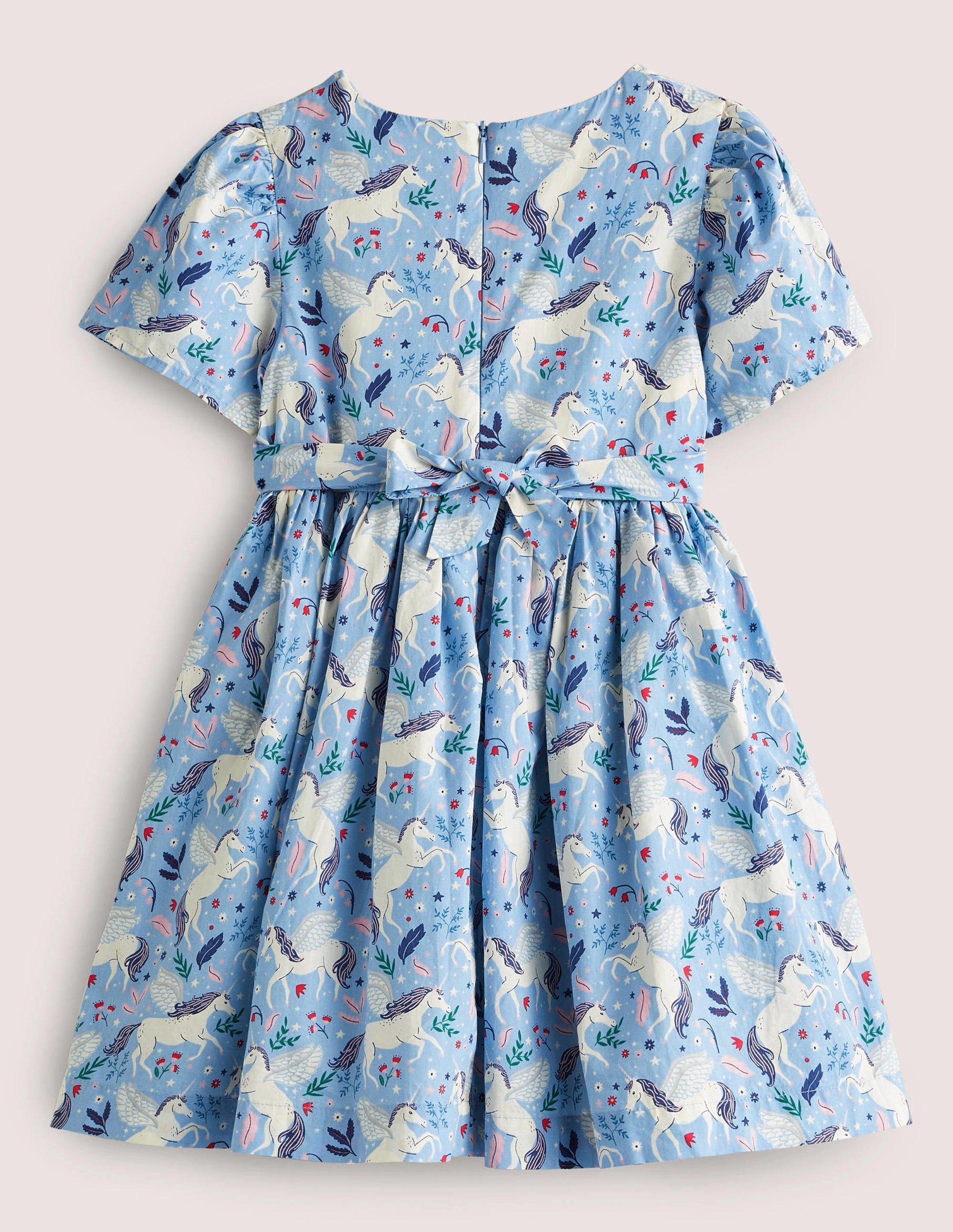 Einhorn-Partykleid mit Schleife-Graublau/Naturweiß, Einhörner-2
