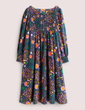 Trapezkleid mit gesmoktem Oberteil-Bunt, Feuerwerk