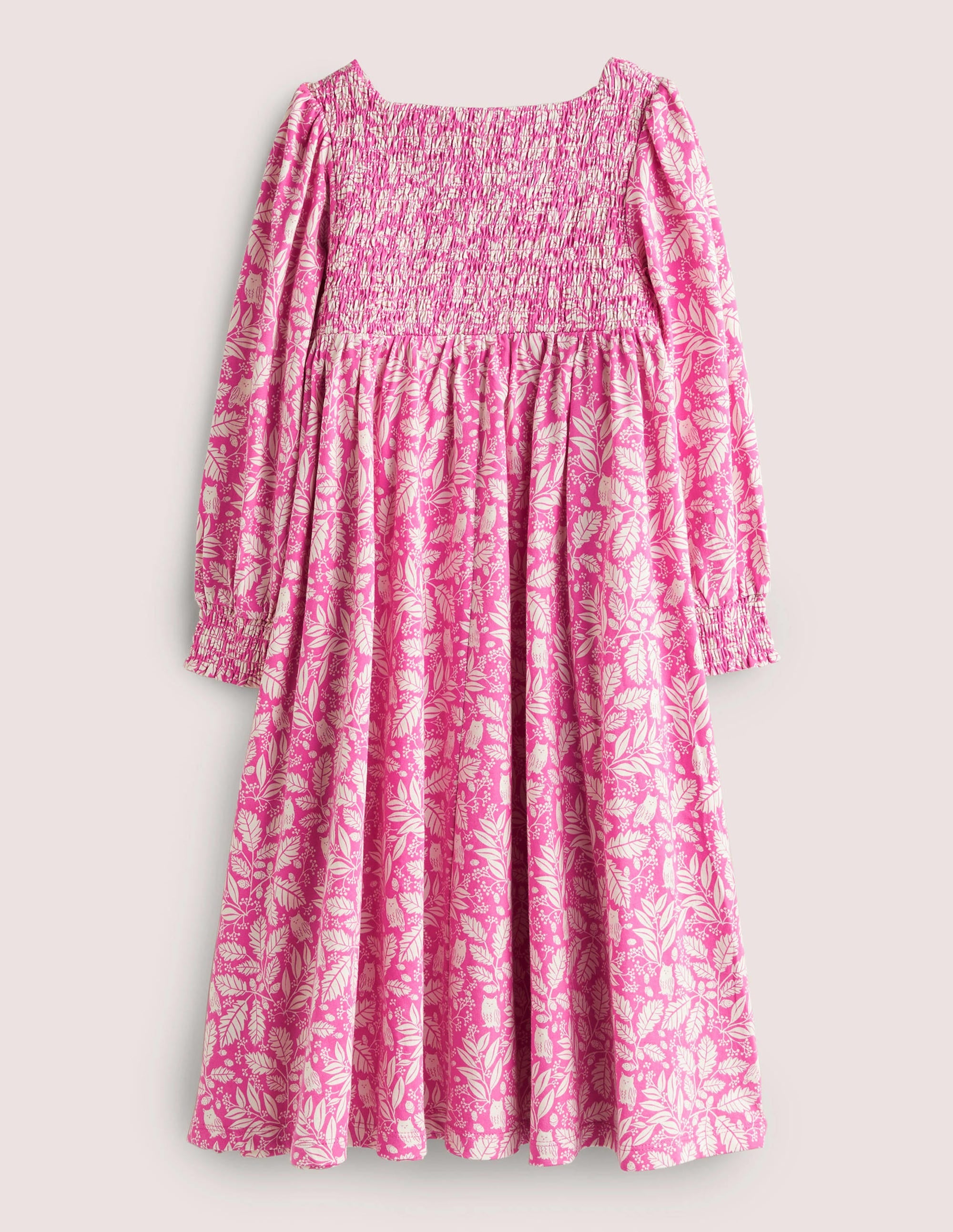 Robe trapèze avec corsage à smocks-Toile de Jouy chouette rose bonheur - Image 2