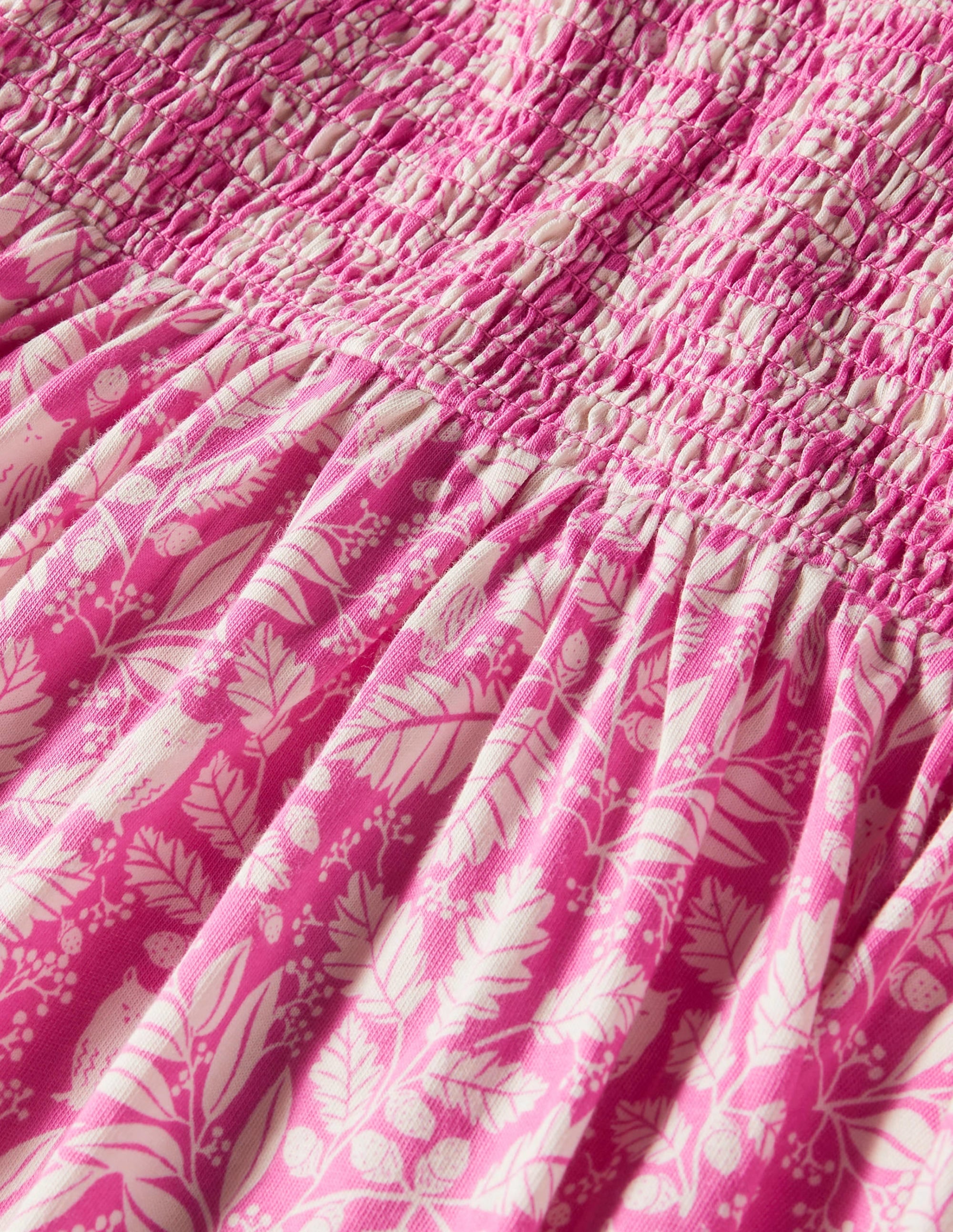 Robe trapèze avec corsage à smocks-Toile de Jouy chouette rose bonheur - Image 3