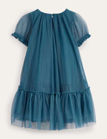 A-Linien-Kleid mit flatternden Blumen-Dunkles Petrol-2
