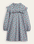 Robe à col roulé-Bouquet de fleurs bleu ancien