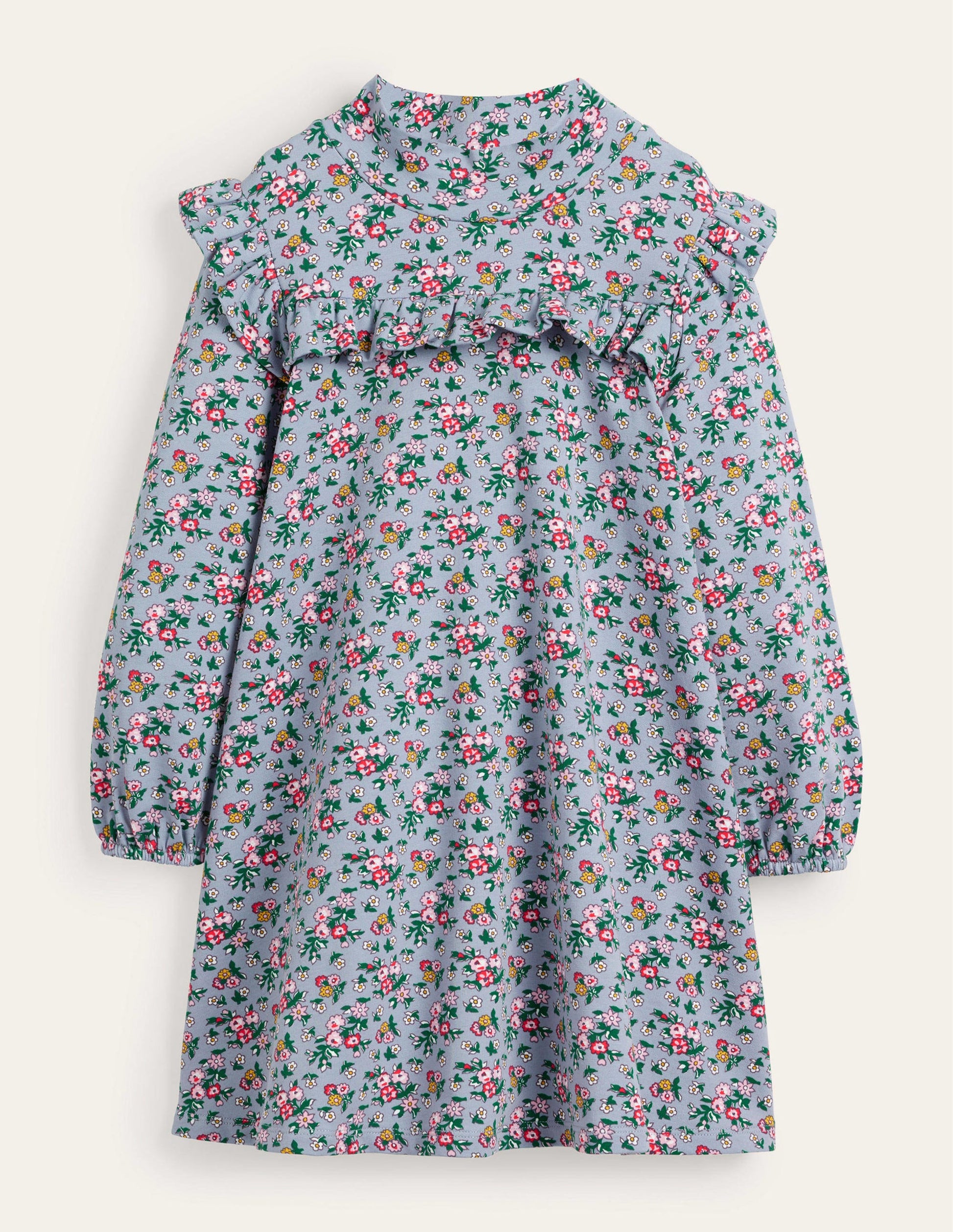 Robe à col roulé-Bouquet de fleurs bleu ancien-1