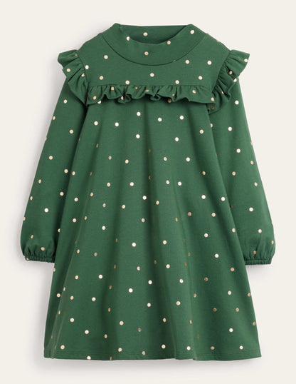 Roll Neck Midi Dress-Trekking Green/Gold Spot