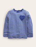 Top à manches longues avec poches motif cœur-Bleu tribord/ivoire