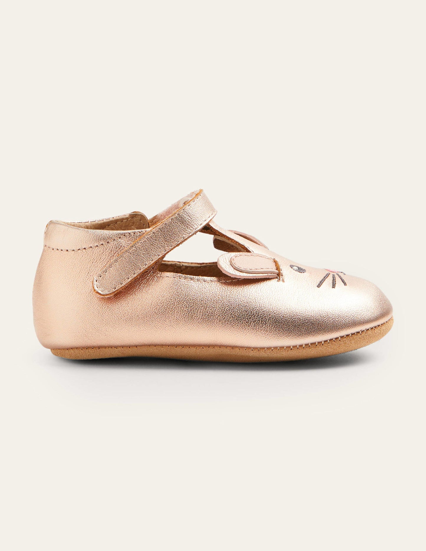 Leather Pram shoes-Rose Gold Bunny