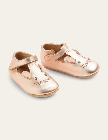 Leather Pram shoes-Rose Gold Bunny