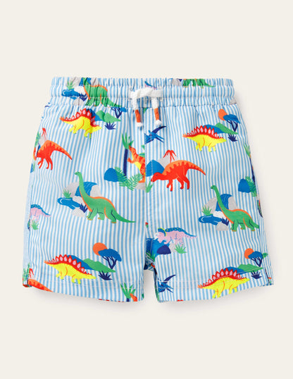 Swim Shorts-Surfboard Blue Dino Scene