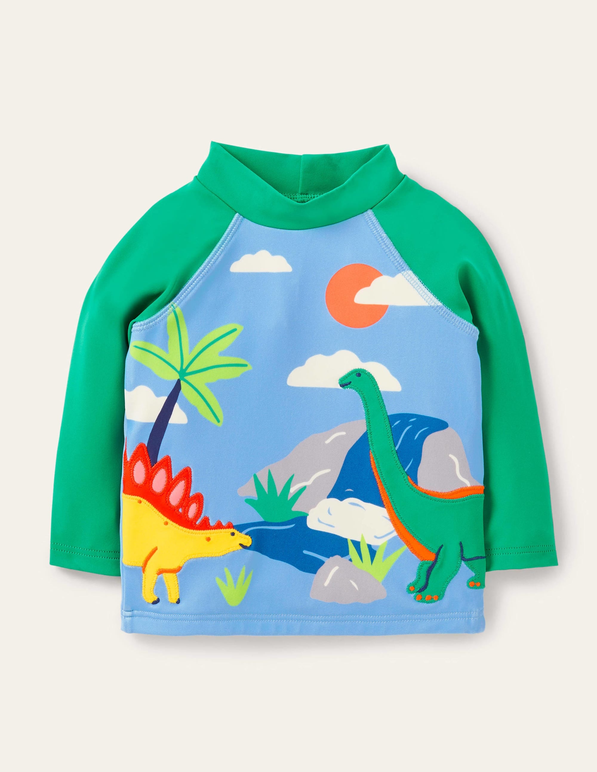 Haut de plage à appliqué-Paysage dino bleu surf - Image 1