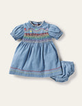 Rainbow Smocked Chambray Dress-Mid Chambray
