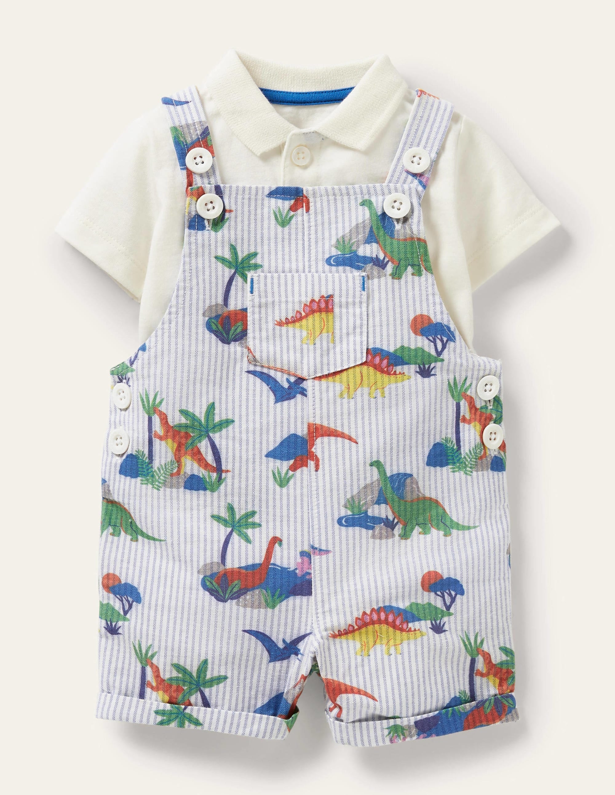 Weblatzhosen-Set-Feine Streifen/Dinoszene - Image 1