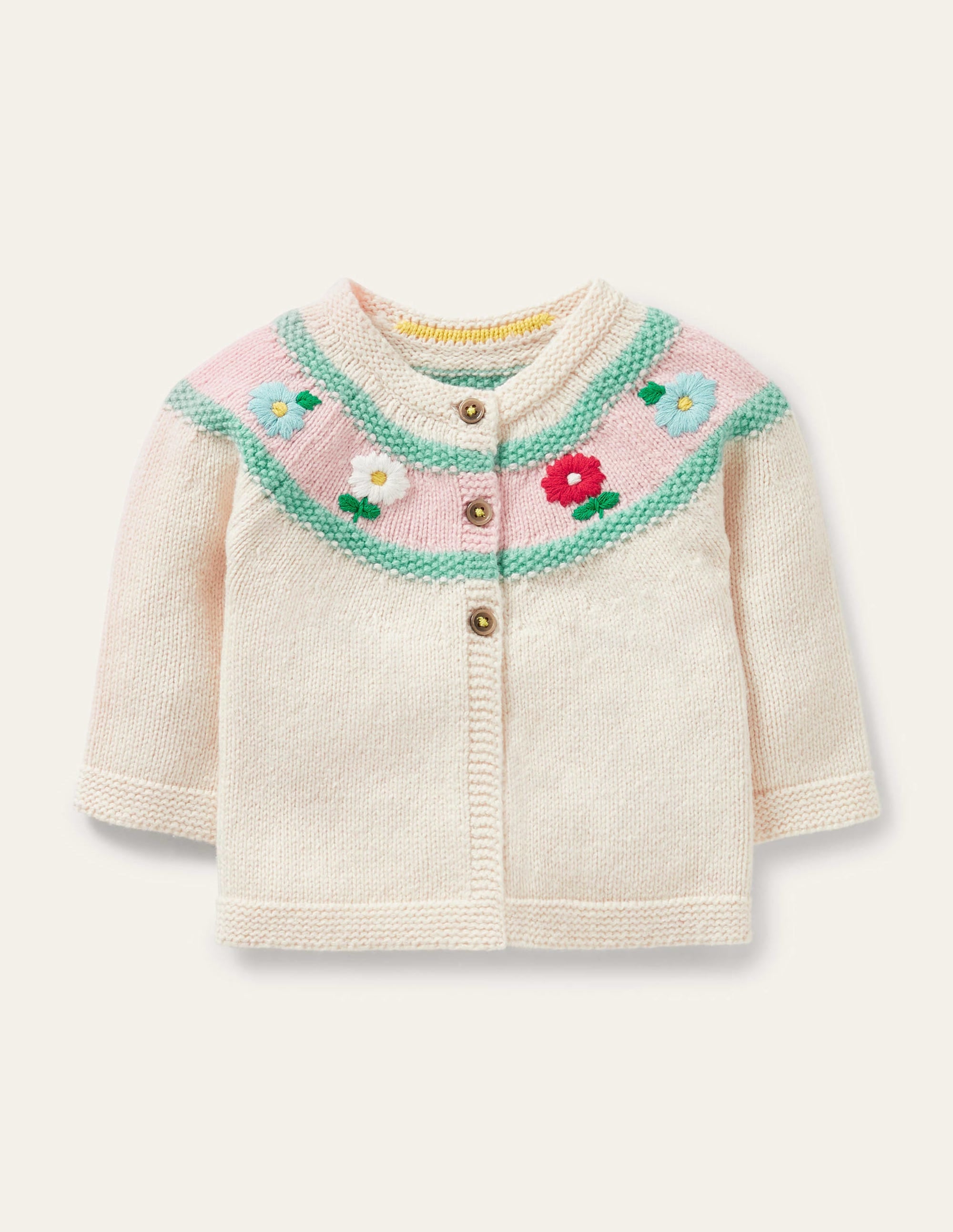 Flower Embroidered Cardigan-Ecru Marl - Image 1