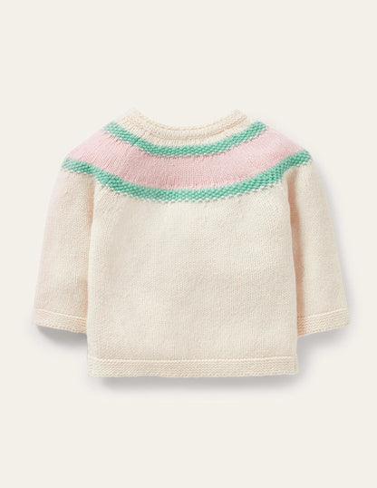 Cardigan mit Blümchen-Ecru Meliert