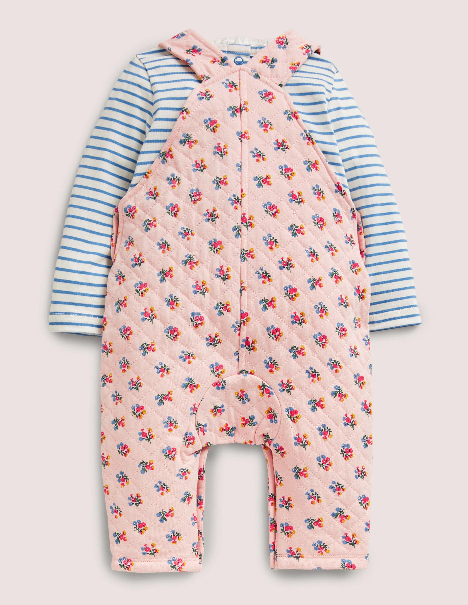 Ensemble avec salopette matelassée-Bouquet rose Provence poudré-2