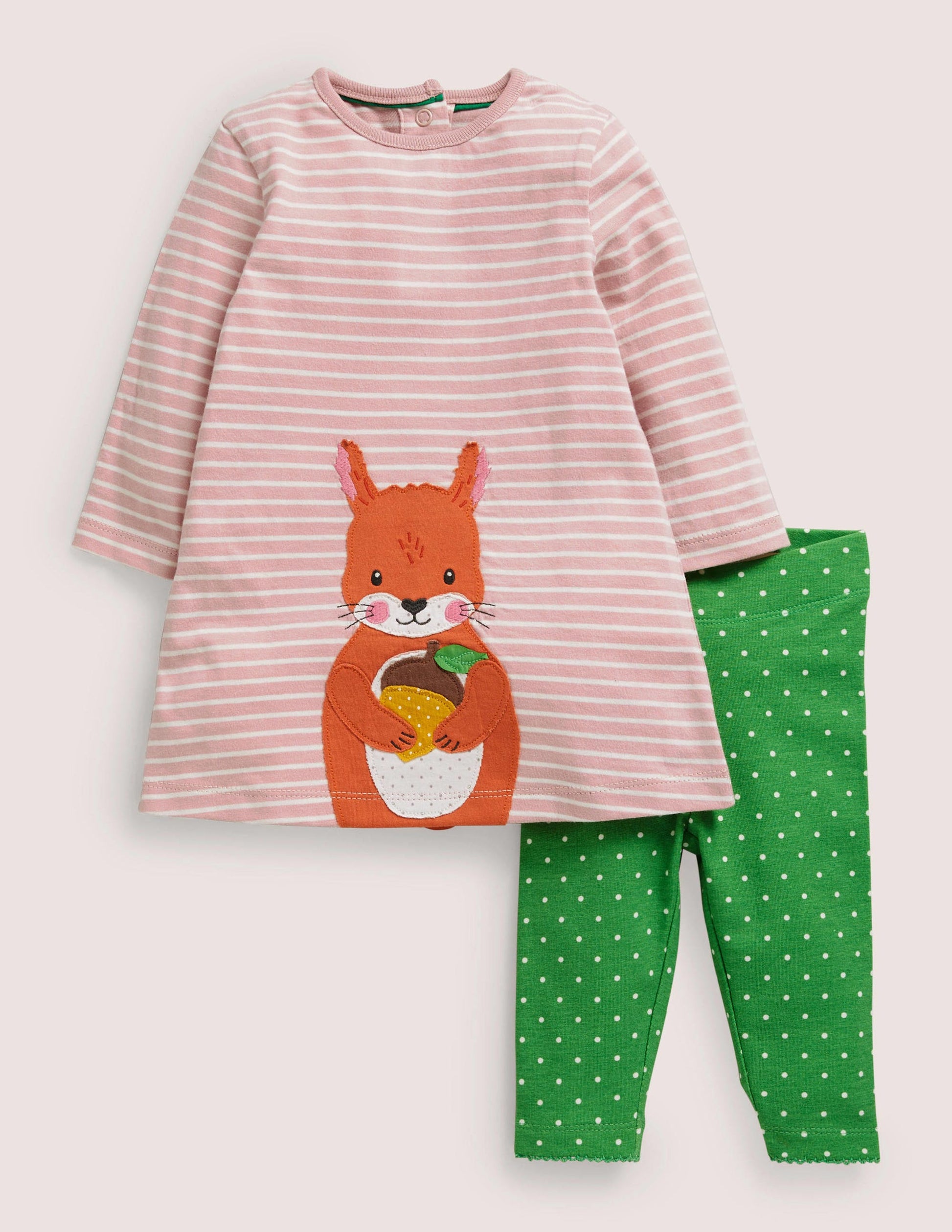 Appliqué Dress and Legging Set-Boto Pink/Ivory Squirrel-1