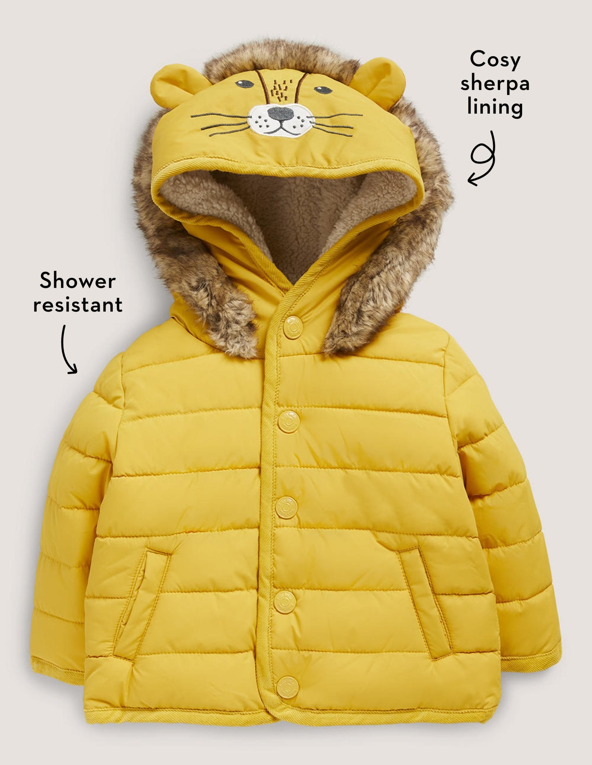 Yellow Lion Hood Waterproof Puffer Jacket-Honiggelb, Löwe-5