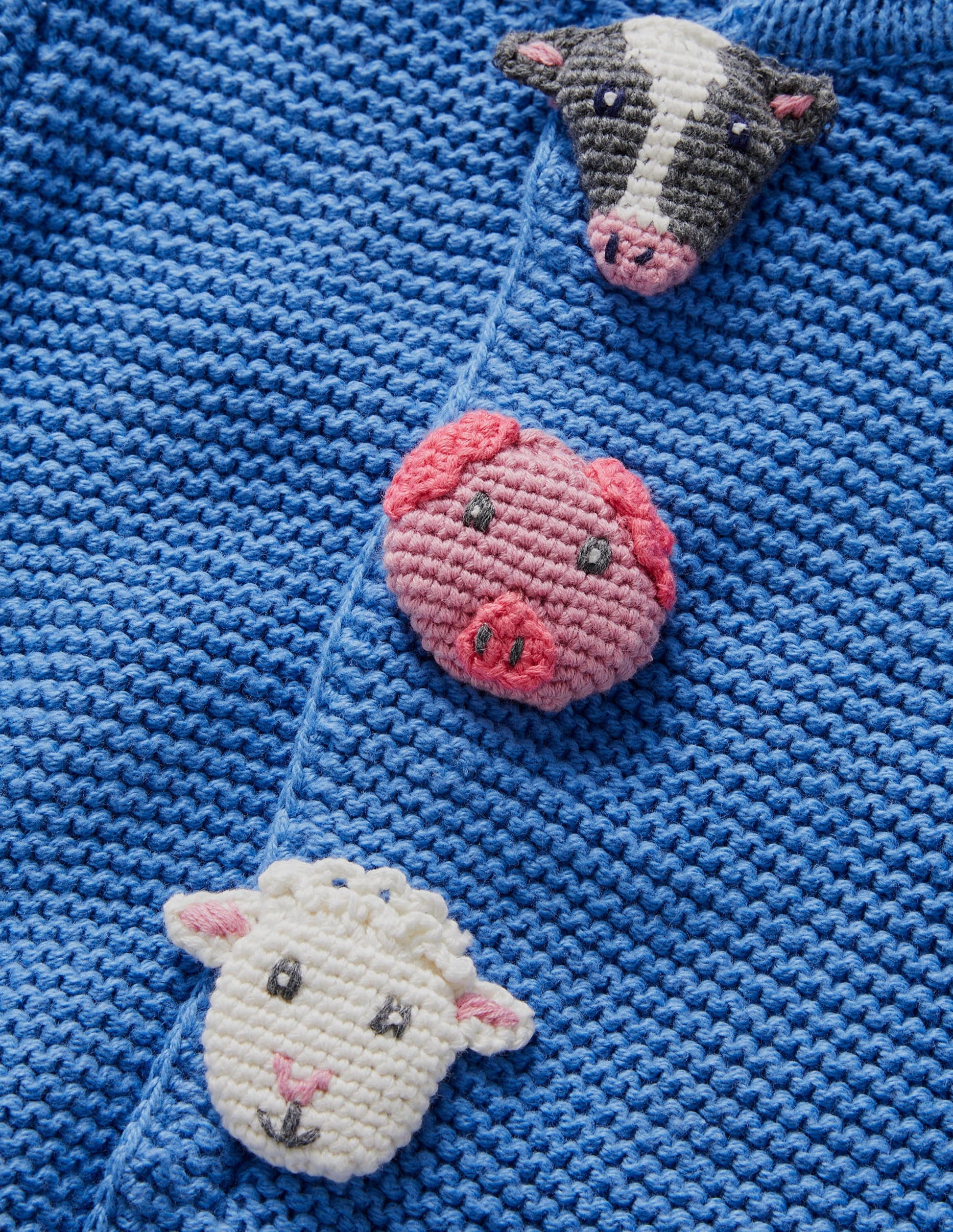 Blue Farm Animal Knitted Cardigan-Elisabethanisches Blau, Bauernhoftiere-3