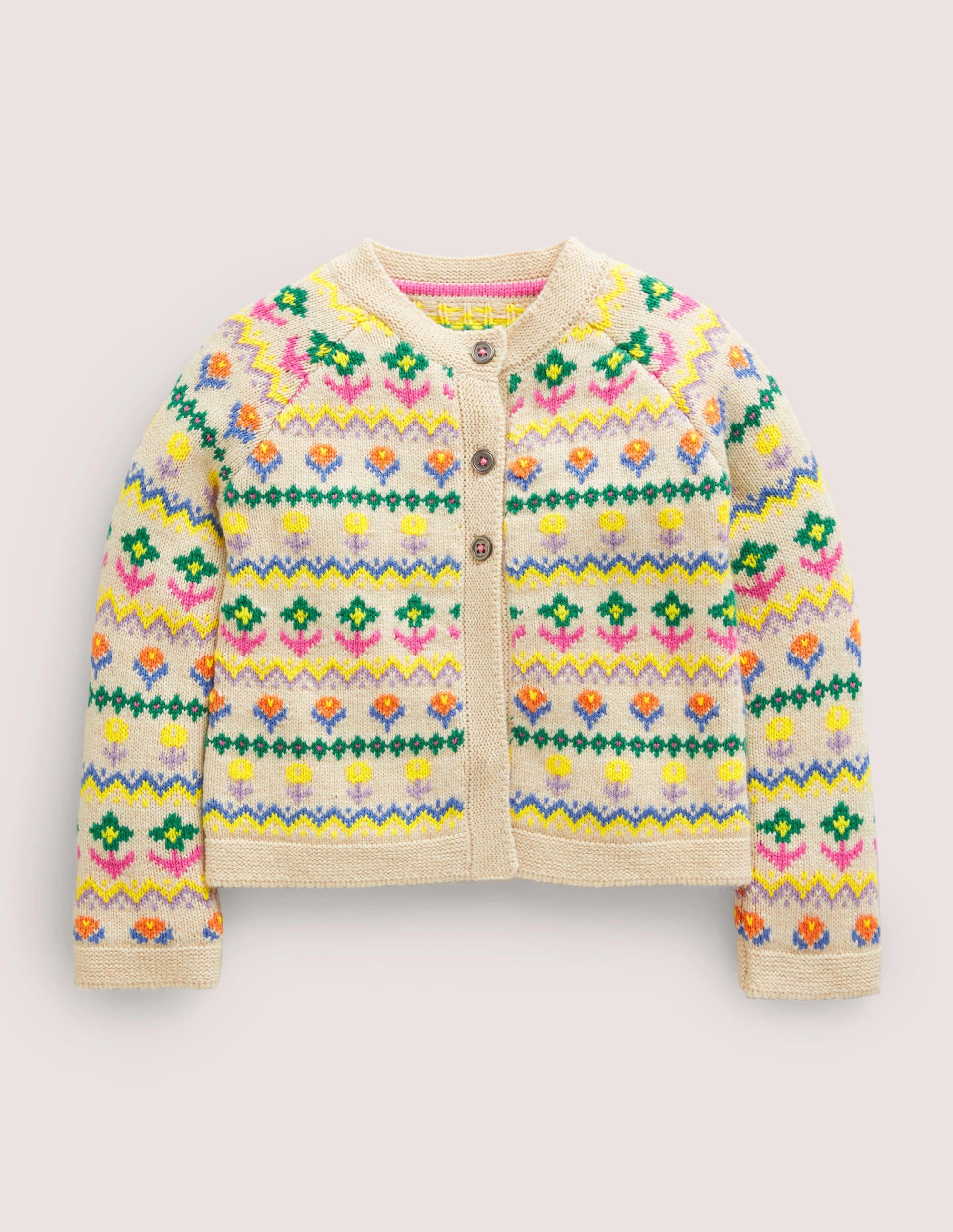 Flower Fair Isle Cardigan-Oatmeal Marl Multi Flower - Image 1