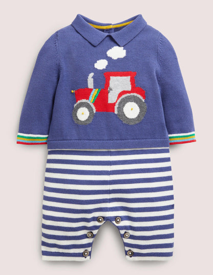 Strickstrampler mit Kragen-Segelblau, Traktor