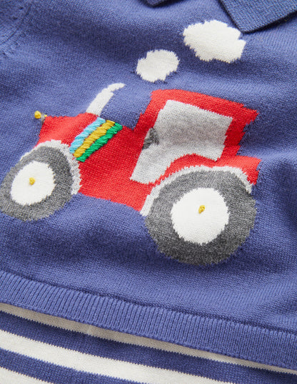 Strickstrampler mit Kragen-Segelblau, Traktor