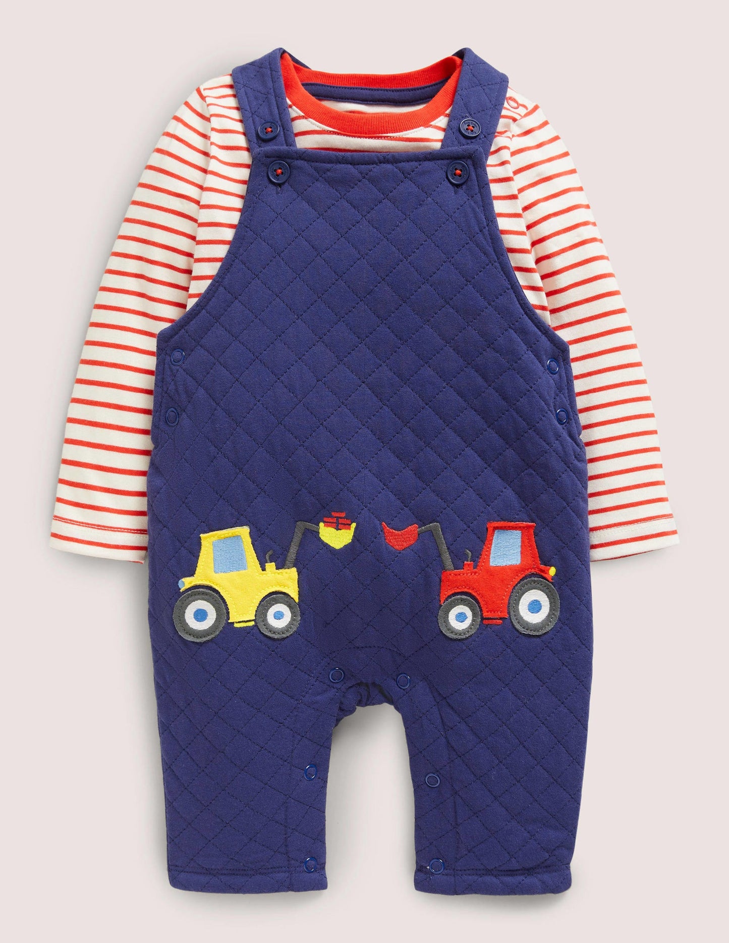 Quilted Dungaree Set-Starboard Blue Tractor